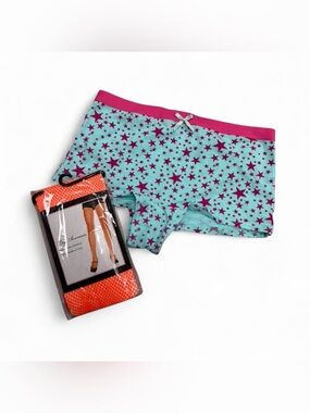 Y2K scene star boyshorts and leg avenue Deadstock 2000s neon orange fishnets bun
